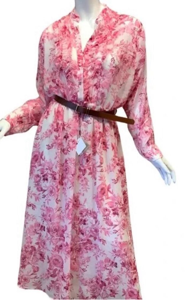 Vestido floral rosa y blanco con belt