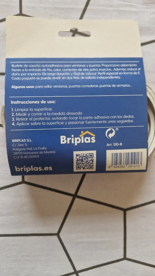 Burlete Caucho Adhesivo Briplas Blanco