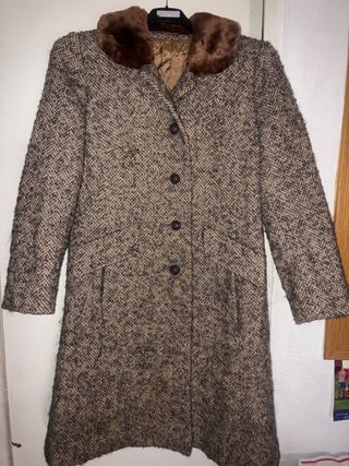 Abrigo paño mujer beige y marrón