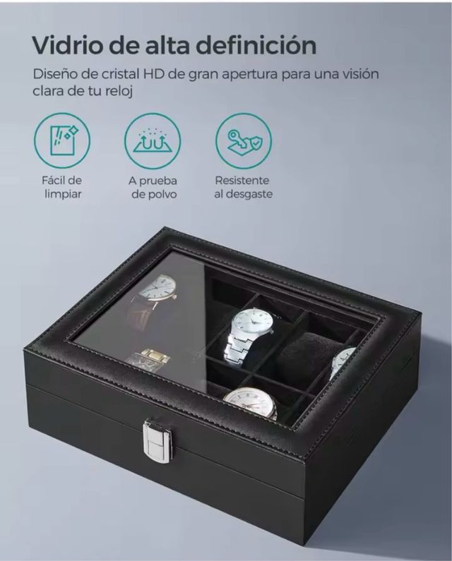 Scatola per 10 orologi con coperchio in vetro