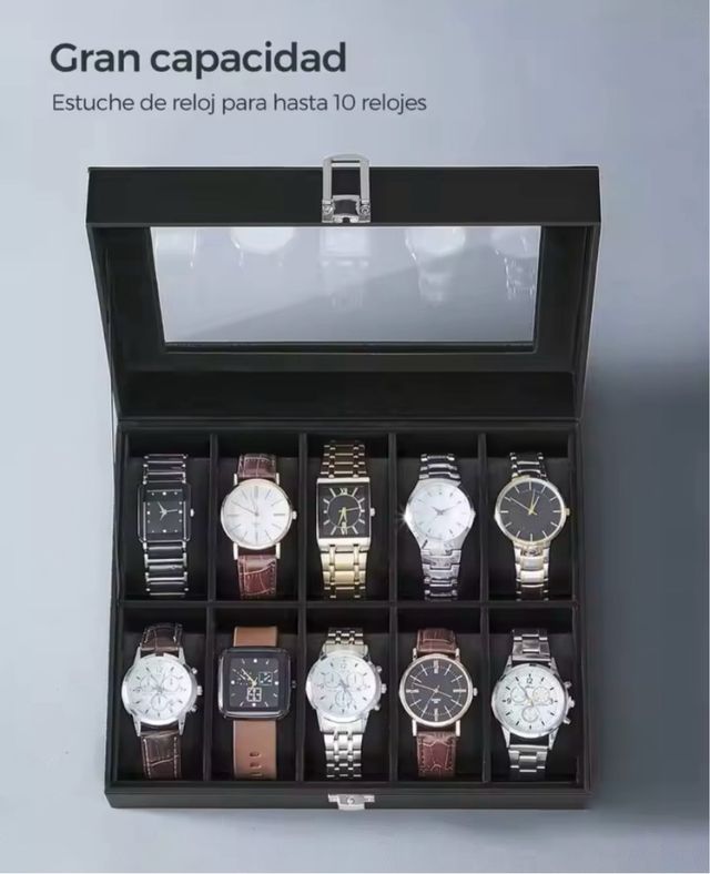 Scatola per 10 orologi con coperchio in vetro