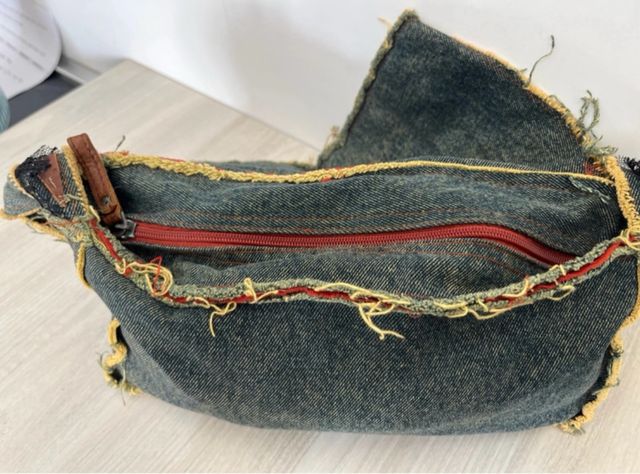 Borsa jeans patchwork leopardata