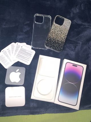 caja de iPhone 14 Pro Max de 128gb Caja + 2 Fundas