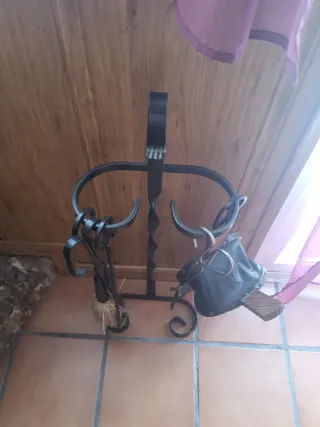 Juego 5 piezas chimenea metal negro