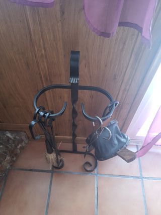 Juego 5 piezas chimenea metal negro