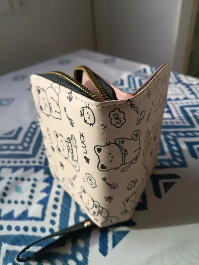 Cartera Monedero Koreana Lucky Cat Negro Rosa