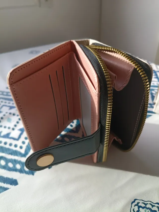 Cartera Monedero Koreana Lucky Cat Negro Rosa