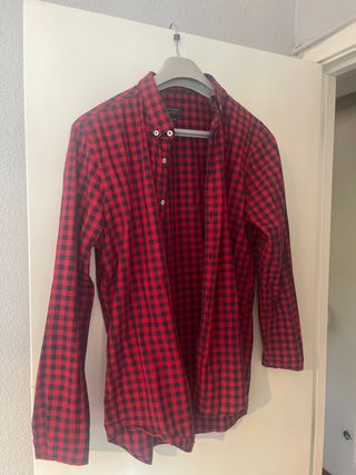 Camisa Zara Hombre Cuadros Rojo y Negro Talla M