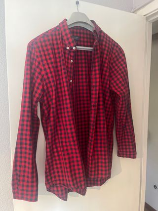 Camisa Zara Hombre Cuadros Rojo y Negro Talla M