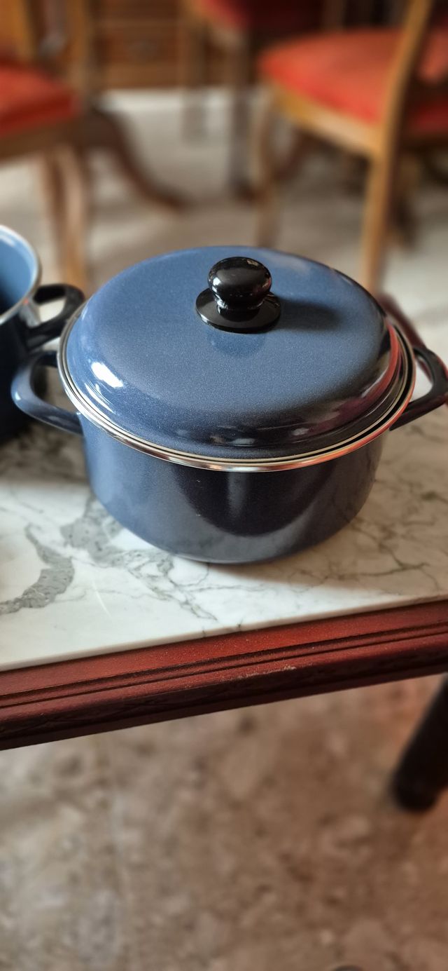 Juego Ollas Esmaltadas Vintage Azul/Negro