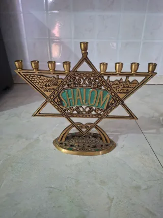 Candelabro Ebraico Shalom in metallo
