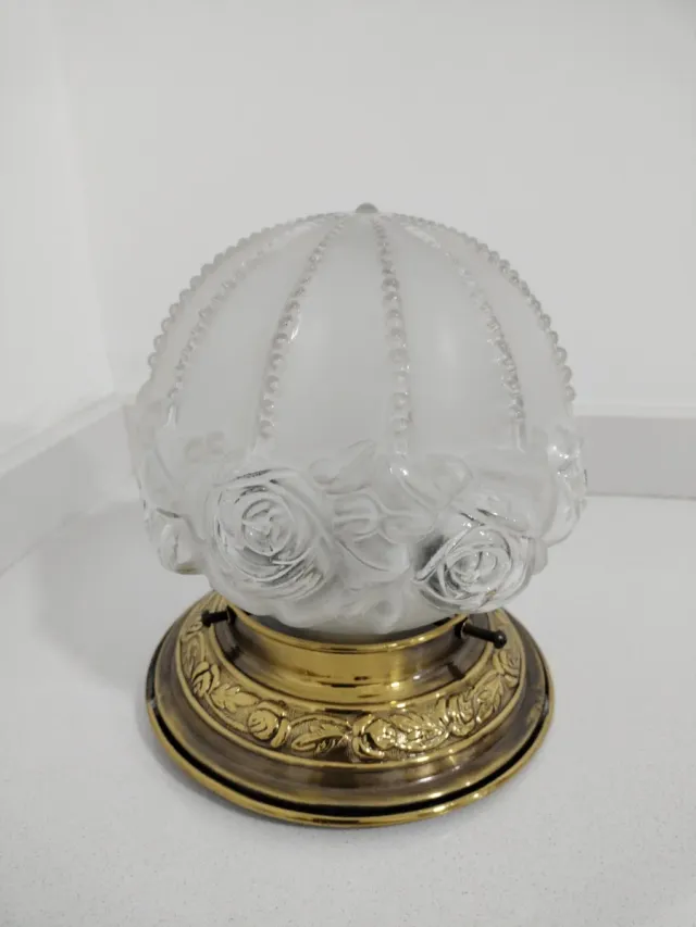 Plafón Techo Antiguo Cristal Tallado Metal Dorado