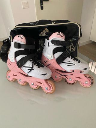 Patines en línea niña rosas y blancos