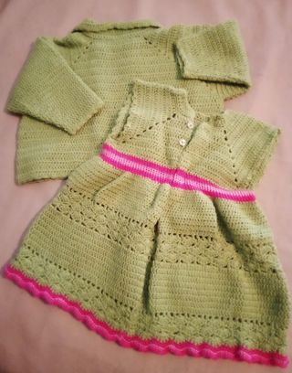 Completo bimba lana verde 3 anni fatto a mano