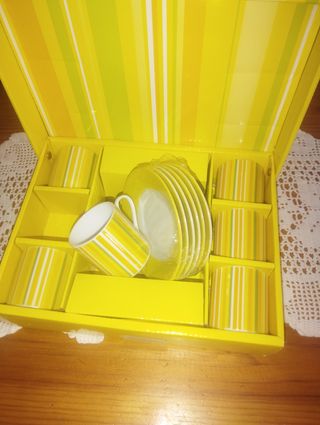 Juego de café pequeño rayas multicolor