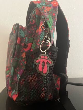 Mochila escolar estampada flores y flamencos