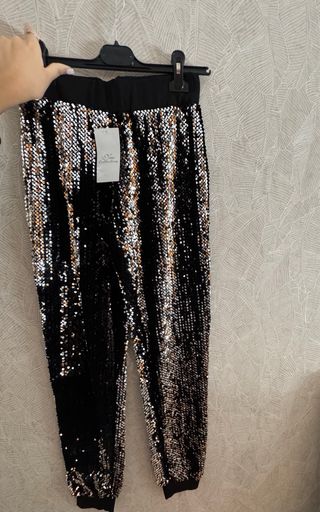 Pantaloni Paillettes Neri e Oro Taglia Unica