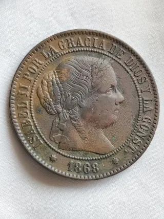 España Isabel II  5 Cents de Escudo 1868 Sevilla 