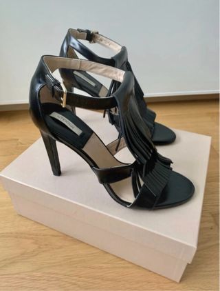 Sandalias Uterque Piel Negra Tacon
