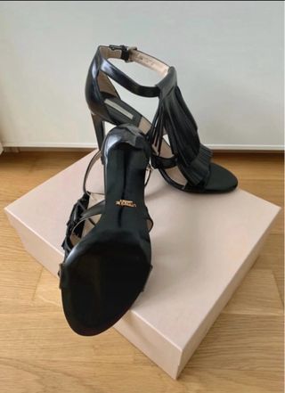Sandalias Uterque Piel Negra Tacon