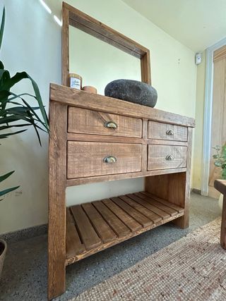 Mueble rústico madera consola baño piedra