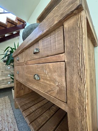 Mueble rústico madera consola baño piedra
