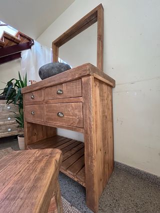 Mueble rústico madera consola baño piedra
