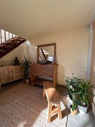 Mueble rústico madera consola baño piedra