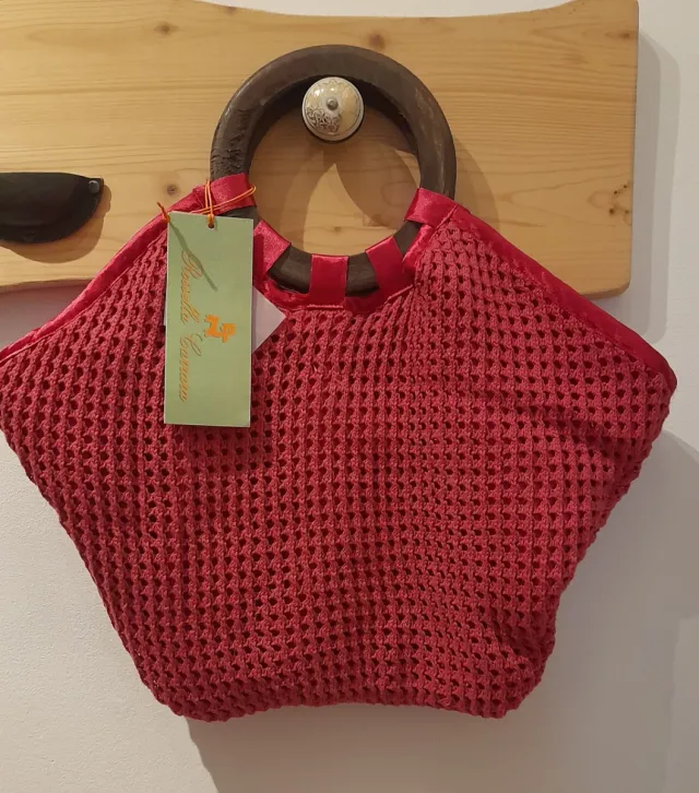 Borsa Rossella Carrara fucsia con manici in legno