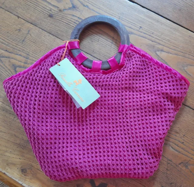 Borsa Rossella Carrara fucsia con manici in legno