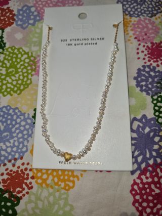 Collar Perlas Agua Dulce Corazón Oro Parfois