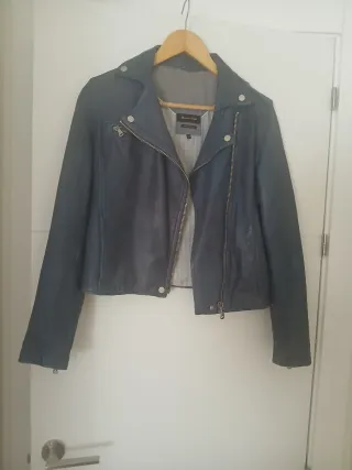 Cazadora Piel Massimo Dutti Azul Talla L