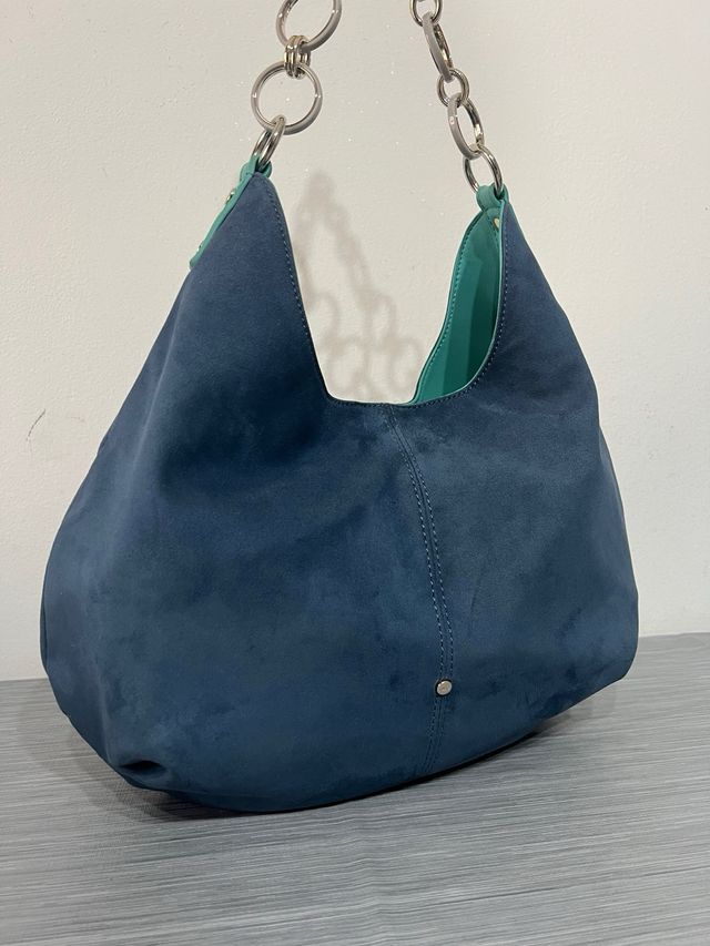 Borsa Oltre effetto scamosciato blu/verde acqua