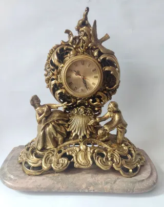 RELOJ SOBREMESA BRONCE VINTAGE FIGURAS AÑOS 70