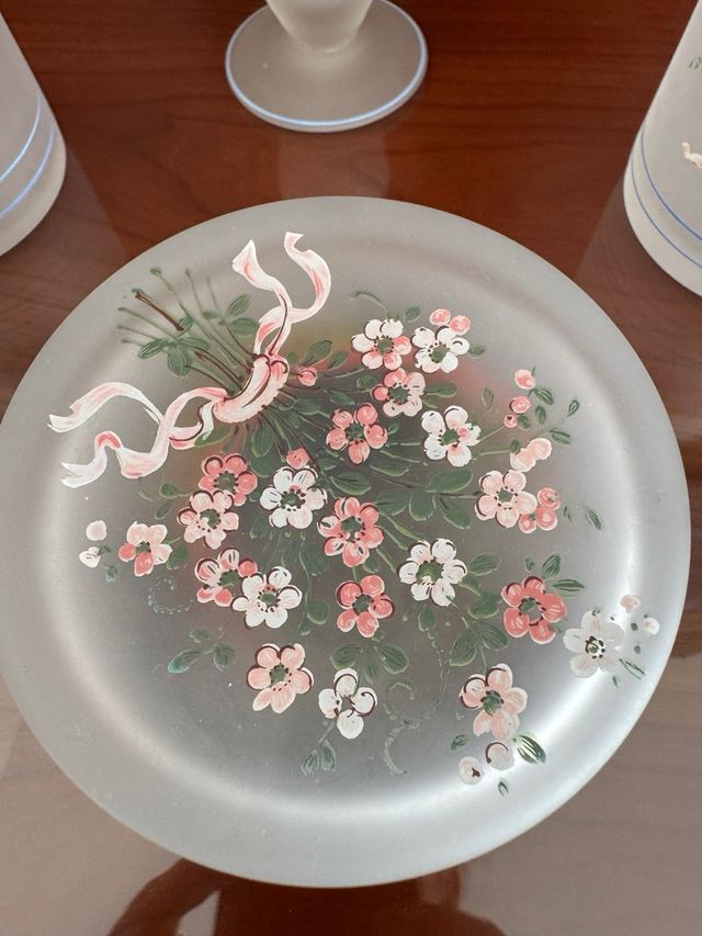 Juego tocador cristal pintado a mano