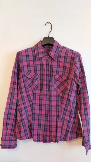 Camisa cuadros mujer rosa y morado