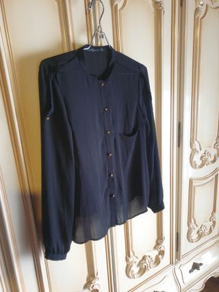 Camisa Zara Negra Manga Larga