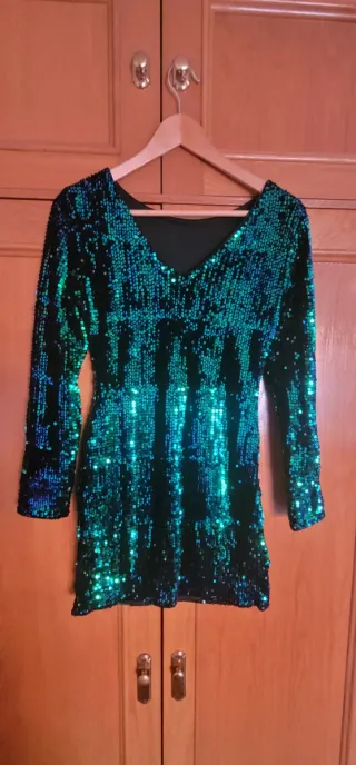 Vestido lentejuelas fiesta verde y azul