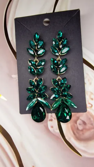 Pendientes largos hoja verde y oro