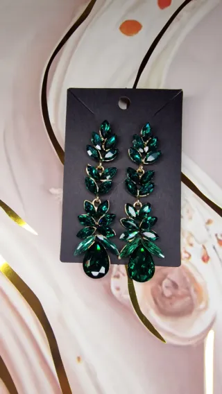 Pendientes largos hoja verde y oro