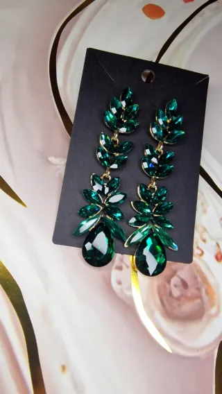 Pendientes largos hoja verde y oro