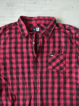 Camisa cuadros manga corta roja y negra