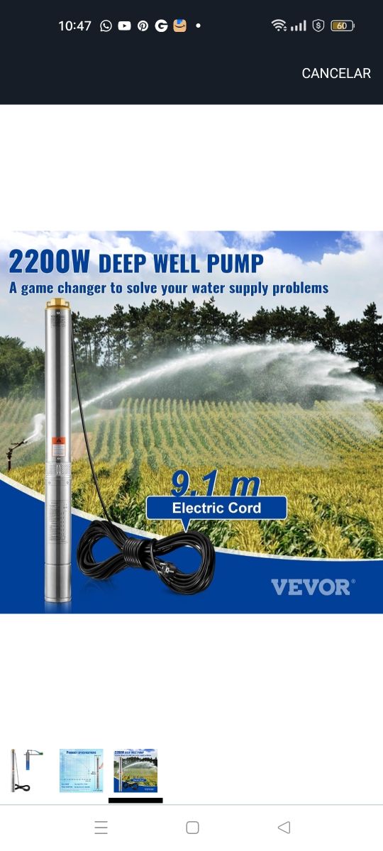 Bomba Sumergible Flujo Alto 9.8m³/h