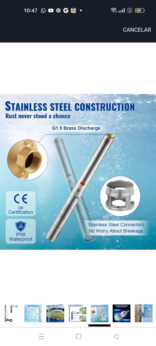 Bomba Sumergible Flujo Alto 9.8m³/h