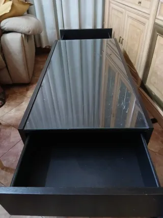 Mesa de centro cristal y madera negra