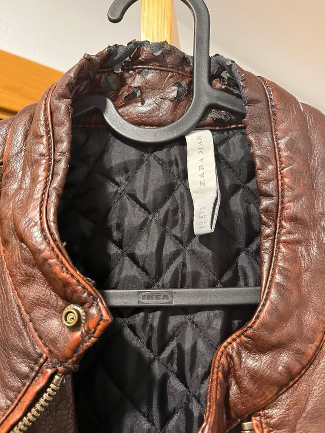 Chaqueta Cuero Marrón Estilo Motero