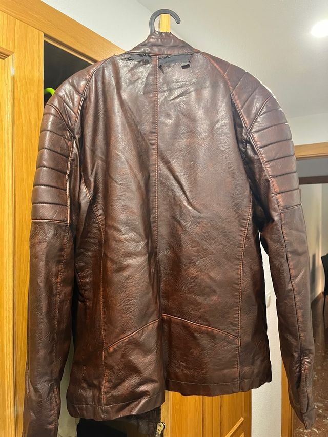 Chaqueta Cuero Marrón Estilo Motero