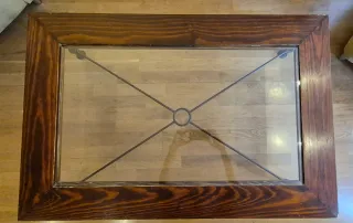 Mesa auxiliar madera y forja con cristal
