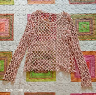 Camiseta rejilla rosa claro manga larga