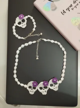 Conjunto collar y pulsera calavera Halloween